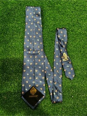Vintage Faberge des. 160 Fish Necktie Blue Novelty Goldfish Designer Tie